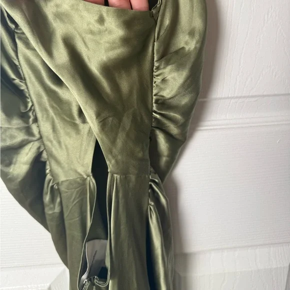 Reformation Casette Silk Dress in Artichoke 6 - Picture 6 of 13